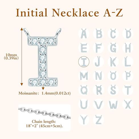 AINUOSHI Moissanite Initial Necklace for Women, 925 Sterling Silver Letter A-Z Necklace with 14K White Gold Plating, Christmas Mothers Day Birthday Gifts for Women Mom Wife Jewelry Box Packed in Kuwait