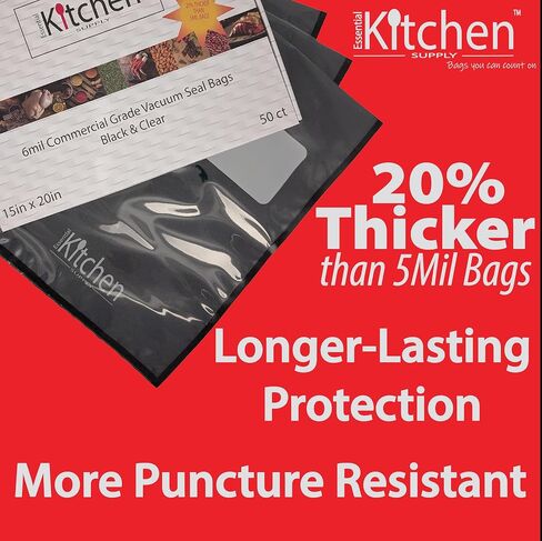 15" x 20" 6 Mil Black and Clear Vacuum Seal Bags | Essential Kitchen Supply (50 Count) in Saudi Arabia