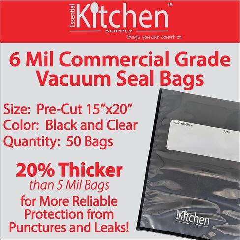 15" x 20" 6 Mil Black and Clear Vacuum Seal Bags | Essential Kitchen Supply (50 Count) in Saudi Arabia