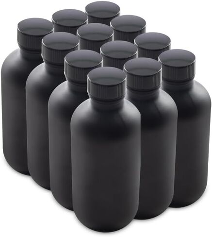 The Bottle Depot - 12 Pack - 4 oz Glass Bottle With Cap - Black Frosted - 22-400 Neck Finish - Boston Round Bottles - UV Rays Protection in Saudi Arabia