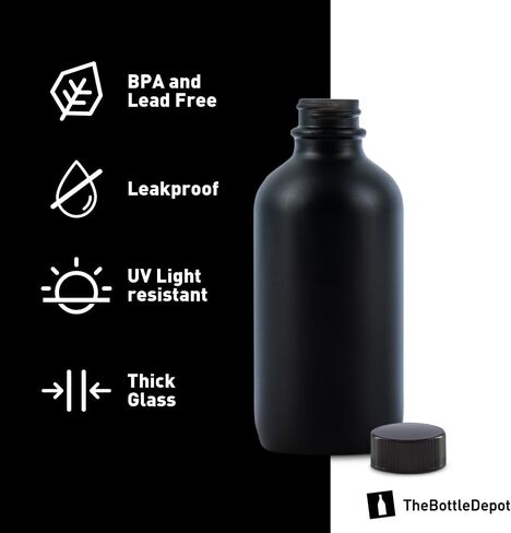 The Bottle Depot - 12 Pack - 4 oz Glass Bottle With Cap - Black Frosted - 22-400 Neck Finish - Boston Round Bottles - UV Rays Protection in Saudi Arabia