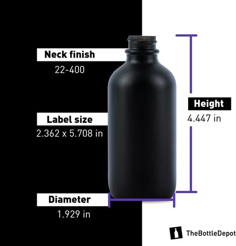 The Bottle Depot - 12 Pack - 4 oz Glass Bottle With Cap - Black Frosted - 22-400 Neck Finish - Boston Round Bottles - UV Rays Protection in Saudi Arabia