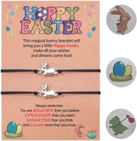 هدايا أرنب عيد الفصح للفتيات من HGDEER، سوار ذو معنى على شكل أرنب مع بطاقة رسالة وملصقات هدية in Kuwait