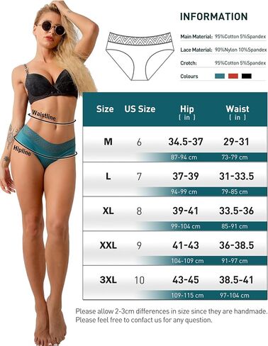 Womens Underwear Cotton Bikini Hipster Panties Lace Waist Rib Undies Soft Briefs 6 Pack in Saudi Arabia