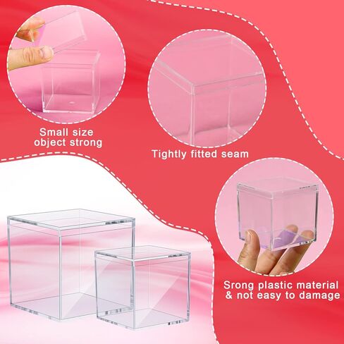 48 قطعة من صناديق البلاستيك الأكريليك الشفاف لعرض صندوق أكريليك صغير مع غطاء من البلاستيك الشفاف المكعب المربع الشفاف صندوق تزيين صغير لصناديق تخزين المجوهرات منظم حاويات الحلوى، مقاسين in Kuwait