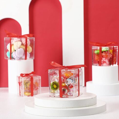 48 قطعة من صناديق البلاستيك الأكريليك الشفاف لعرض صندوق أكريليك صغير مع غطاء من البلاستيك الشفاف المكعب المربع الشفاف صندوق تزيين صغير لصناديق تخزين المجوهرات منظم حاويات الحلوى، مقاسين in Kuwait