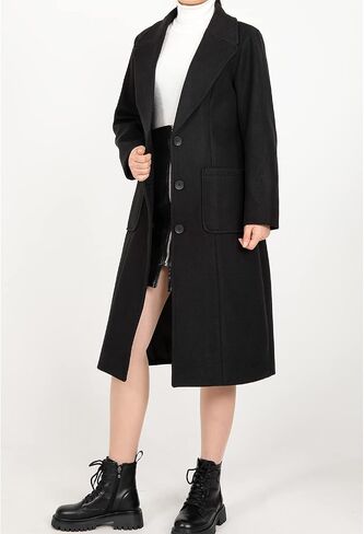 Women's Wool Blend Pea Coat Notch Lapel Single Breasted Classic Winter Long Wool Trench Coat in Saudi Arabia