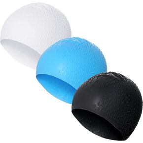 3 قطع قبعة سباحة من السيليكون للنساء والرجال، قبعة سباحة كبيرة، قبعة سباحة للبالغين للشعر القصير الطويل، قبعات حمام سباحة، قبعات سباحة للنساء للسباحة، قبعات دش مقاومة للماء تحافظ على جفاف الشعر in Kuwait