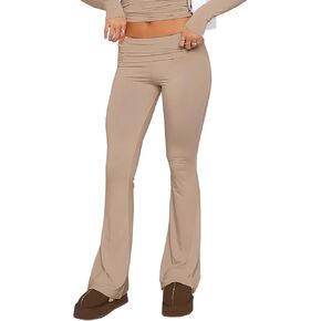 Flare Leggings, Low Rise Bootcut Wide Leg Foldover Yoga Pants Lounge Y2k Bell Bottom Leggings for Women