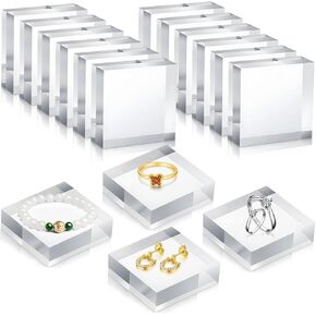 16 PCS Acrylic Display Block, 2 x 2 x 0.8 Inches Acrylic Square Display Block, Clear Polished Acrylic Cube Acrylic Jewelry Display Stand
