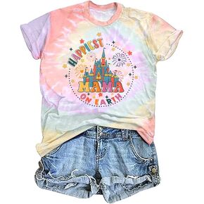 Happiest Mama On Earth Shirt: Women Funny Magic Kingdom Mom Shirts Castle Graphic Tees Family Vacation Short Sleeve Tops