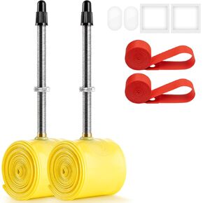2-PCS 700C Ultralight TPU Bike Tubes 700 X 28/35C FV80mm Presta Valve with 2 Rim Strips Compatible with 700x28C 700x29C 700x30C 700x31C 700 x 32C 700x33C 700 x 35C Bike Bicycle Tire Tubes