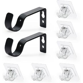 LANMU 2 حزمة الثقيلة قضيب الستارة حامل السنانير للنوافذ و 6 حزمة لا الحفر قضيب الستارة بين قوسين لاصق قضيب الستارة الشماعات in Kuwait