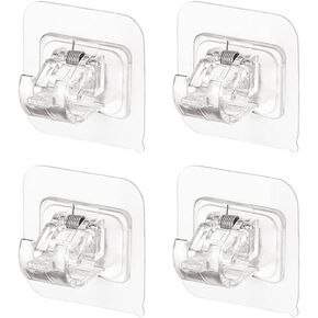 4 Pcs No Drill Curtain Rod Brackets, Self Adhesive Curtain Rod Holder Hooks, Nail Free Curtain Rod Hooks, Curtain Hangers for Bathroom Kitchen Home Bathroom and Hotel (Transparent)