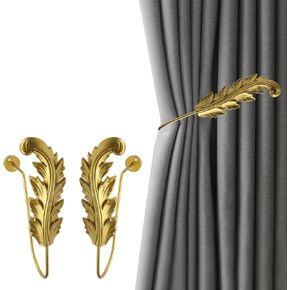 2Pack Leaf Shaped Curtain Holdbacks Curtain Hook Drapery Holdbacks Classical Metal Curtain Side Holders Decorative Wall Mounted Hooks Hangerfor Drapes Window Home Decoration,Gold