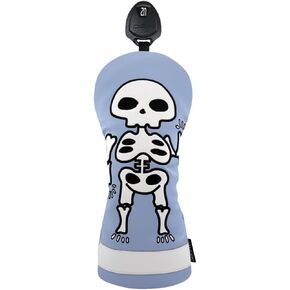 Cute Skull PU Leather Golf Hybrid Headcover - Golf Club Head Cover for Hybrids Rotatable #2 3 4 5 6 Ut Rescue Hybrid Cover