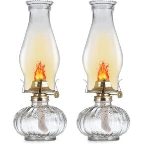 2 Pack Oil Lamps for Indoor Use Vintage Hurricane Lamp Lantern Emergency Glass Oil Lamps Large Lantern Classic Decorative Oil Lamp for Home Tabletop Emergency Lighting 13 Inch Height