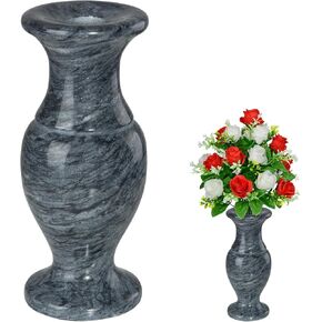 Natural Marble Cemetery Vase, Marble Flower Vases with Draining Holes for Home Tabletop, Cemetery Flowers, Memorial Grave Decorations (2Pcs, Black-9inches)