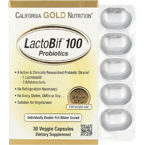 LactoBif Probiotics, 100 Bllion CFU, 8 Active & Clinically Researched Probiotic Strains, Soy-Free, Sugar-Free, Vegetarian, Individually Double-foil Blister Sealed, 30 Veggie Capsules