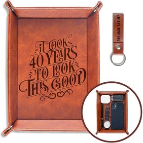 INNObeta 40th Birthday Gifts for Men, Him, Valet Tray for Male, Bedside Tray with Keychain - It Took 40 Years to Look This Good