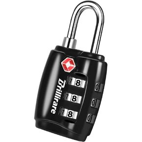TSA Approved Luggage Locks, Combination Travel Padlock, Zinc Alloy 3-Digit Waterproof Lock, TSA Accepted Outdoor Keyless Resettable Lock Lockers, Bags, Backpack, Gym, Gate-Black