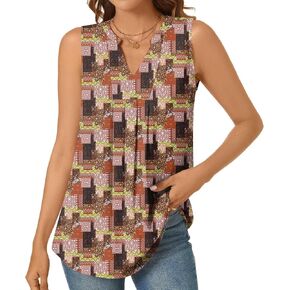 Anyhold Women's Summer Dressy Chiffon Tops Notch V Neck Sleeveless Blouse Casual Pleated Tank Tops Office Cute Work Shirts