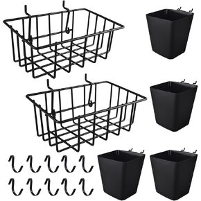G.CORE Pegboard Bins Baskets Organizer with Peg Board Hooks Cups - 16 Pack Peg Accessories Fit 1/8" & 1/4" Pegs - Black Holders & Hangers for Garage Craftroom Tool Hanging Display Storage Organization
