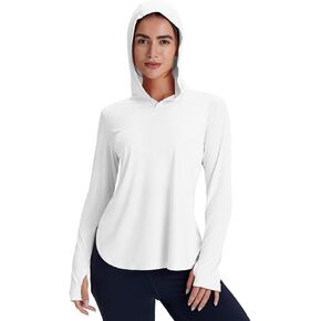 UV Sun Protection Shirts for Women with Hoodie UPF 50+ Long Sleeve Lightweight SPF Clothing for Hiking Fishing White Large
