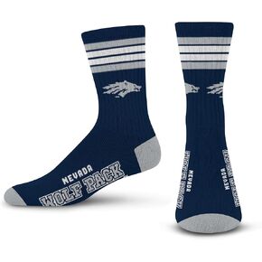 For Bare Feet NCAA Nevada Wolf Pack 4 Stripe Deuce Crew Sock Team Color MEDIUM