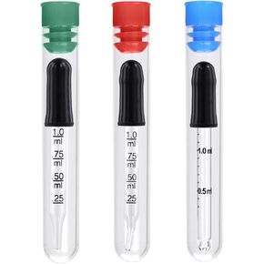 3pcs 1ml Eye Dropper, 3.03x0.28 Inch Liquid Pipettes 3 Types Glass Pipette Dropper with Measurements Bent, Ball & Straight Tip Detachable Medicine Dropper for Oil Laboratory (Black)
