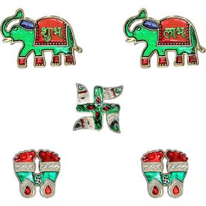 NAVRANG Meena Royal Elephants, Swastik & Laxmi Charan Diwali Acrylic Handmade Rangoli Home Decor Floor Stickers, Red