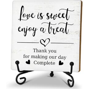 Wedding Desk Decor Sign, Romantic Wooden Sign With Stand, Love Is Sweet Enjoy A Treat Sign For Wedding Party Dessert Table, Wedding Bridal Shower Anniversary Valentine's Day Party Supplies, B17