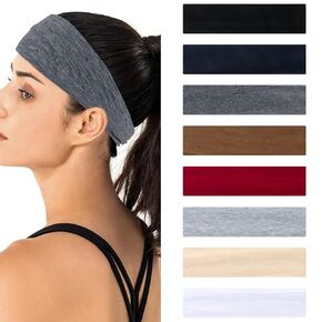 8 Packs Headbands for Women Trendy Gym Headband Yoga Sweat Hair Hoops Soft Wide Hair Bands Cotton Head Wear Sports Headband Non-slip Fashion Hair Accessories for Women Girls