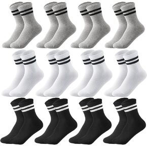 12 Pairs Children Cotton Socks Kids Striped Socks Boys Crew Socks Cotton Athletic Socks for Boys Girls 3-8 Years