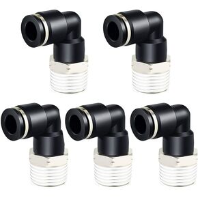 5 Pack Pneumatic Male Elbow 12mm Tube OD x 1/2 Inch NPT Thread Push to Connect Fittings PL12-04