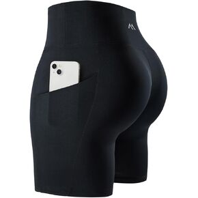 Biker Shorts Women, Running Shorts with Two Side Pockets, High Waist Tummy Control Spandex Shorts for Yoga Workout