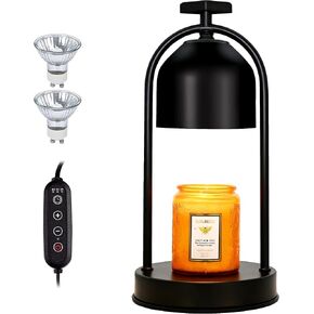 Candle Warmer Lamp with 2 Bulbs,Electric Candle Warmer with Timer,Christmas Gifts for Candle Lovers,Dimmable Candle Lamp,Compatible with Various Candles, Candle Holders for Home Decor,Black