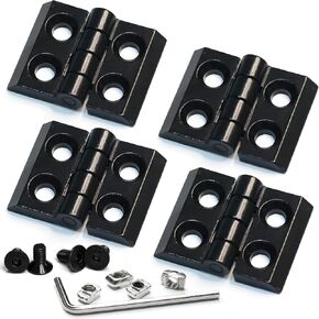 Black Zinc Alloy Hinge ，Door Frame Hinges for 2020 Aluminum Extrusion Profile Slot 6mm，with 16Pcs T-Nuts and16 Pcs Hex Screws One Wrench(Pack of 4)