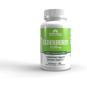 Windmill Natural Vitamins Elderberry Capsules, Supports Immune System, Potent Antioxidants, 1,150 mg of Elderberry, 60 Capsules, 30 Servings