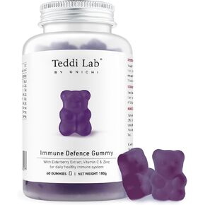 Unichi Immune Defence Gummy, with Elderberry Extract, Vitamin C, Zinc to Promote Immune System Health, Defend Cold & Flu Symptoms, Berry Flavour, 60 Count