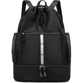 PinCute Drawstring Gym Bag for Men/Women - Mesh Beach Swim Bags Sports Backpack with Wet Pocket&Shoe Compartment, Lightweight