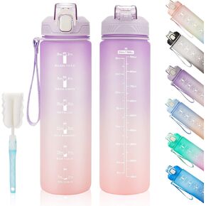 Motivational Water Bottle with Time Marker- 32oz Water Bottles with Times to Drink, Leakproof & BPA Free Sports Water Bottle with Straw & Carry Strap for Fitness, Gym, and Outdoor Sports
