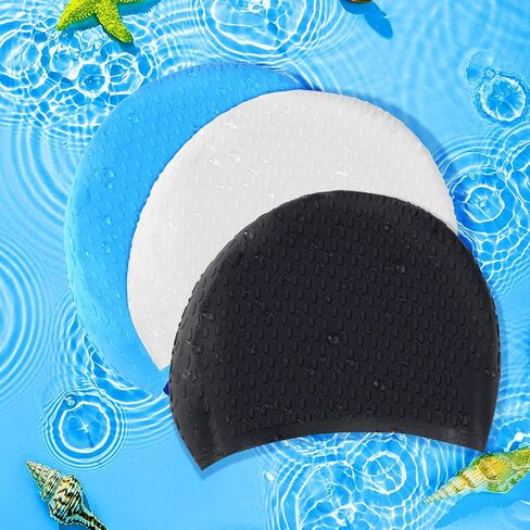 3 قطع قبعة سباحة من السيليكون للنساء والرجال، قبعة سباحة كبيرة، قبعة سباحة للبالغين للشعر القصير الطويل، قبعات حمام سباحة، قبعات سباحة للنساء للسباحة، قبعات دش مقاومة للماء تحافظ على جفاف الشعر in Kuwait