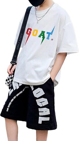 COZYEASE Boy's Drop Shoulder Loose Fit T Shirt Letter Graphic Tees Short Sleeve Crewneck Summer Tops in Saudi Arabia