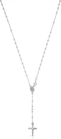 Verona Jewelers Sterling Silver 3MM Rosary Necklace Silver Rosary Bead Necklace- Cross Pendant Necklace Rosario Catholic Necklace-Rosarios Catolicos in Kuwait