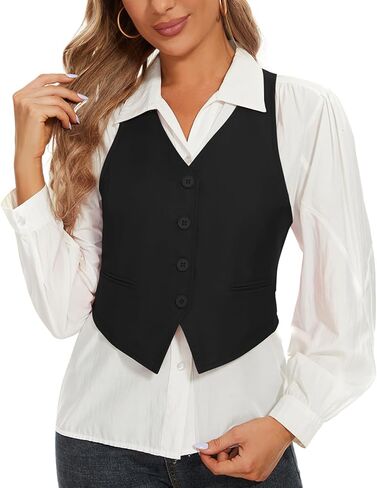 MINTLIMIT Womens Waistcoat Vest Fashion Dressy Button Up V-Neck Sleeveless Racerback Tuxedo Suit Vests with Pocket in Kuwait