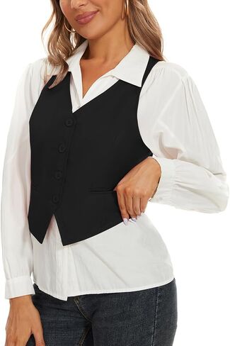 MINTLIMIT Womens Waistcoat Vest Fashion Dressy Button Up V-Neck Sleeveless Racerback Tuxedo Suit Vests with Pocket in Kuwait