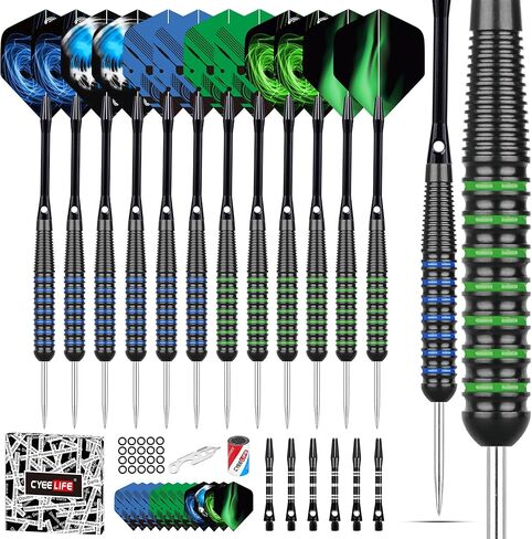 سهام ذات طرف فولاذي من CyeeLife، سهام معدنية احترافية، مجموعة رؤوس معدنية للسهام، سهام معدنية للوحة رمي السهام، 12 قطعة 22 جرامًا مع 18 عمودًا من الألومنيوم، 24 رحلة إضافية، 20 حلقة دائرية، أداة رمي السهام، مبراة رمي السهام in Kuwait