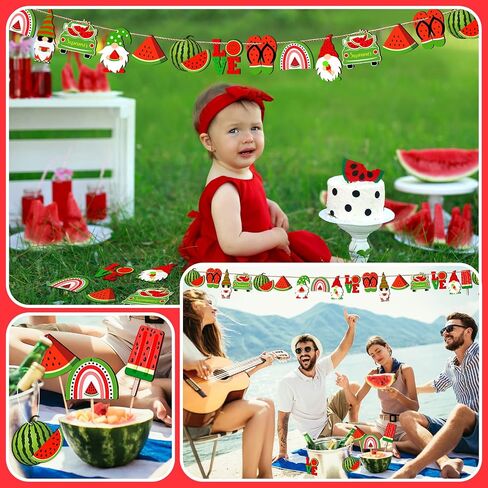 30 Pcs Summer Tree Ornaments Wood Gnomes Hanging Ornaments Summer Fruit Wood Gift Tags with String Summer Tree Decorations for Home Hawaiian Holiday Party Decoration (Watermelon Style) in Saudi Arabia