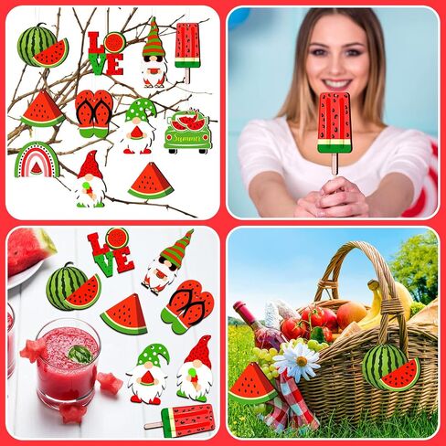 30 Pcs Summer Tree Ornaments Wood Gnomes Hanging Ornaments Summer Fruit Wood Gift Tags with String Summer Tree Decorations for Home Hawaiian Holiday Party Decoration (Watermelon Style) in Saudi Arabia